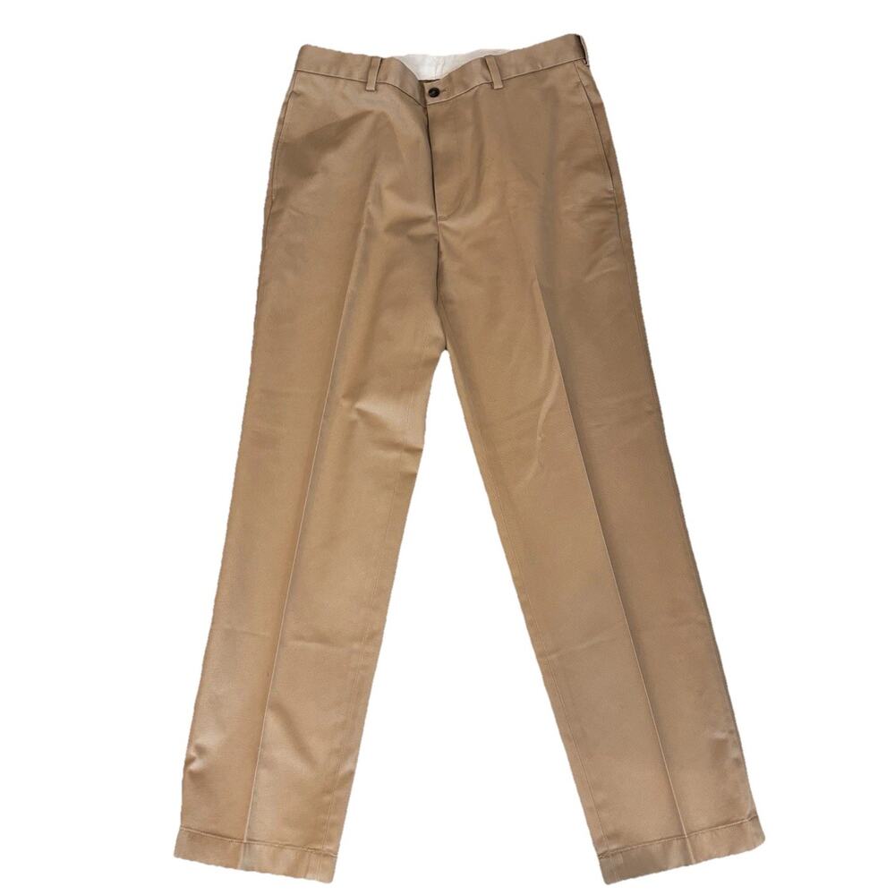Brooks Brothers 346 Chino Pants Men's 34x32 Khaki Advantage Clark Flat Front Tan